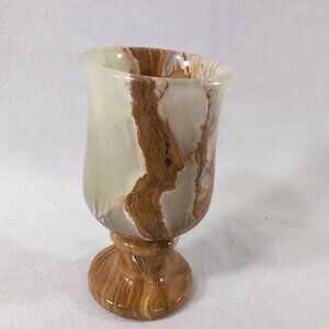 Mexican Green Onyx Stone Egg Cup Carved Footed Pedestal Round Natural Vintage